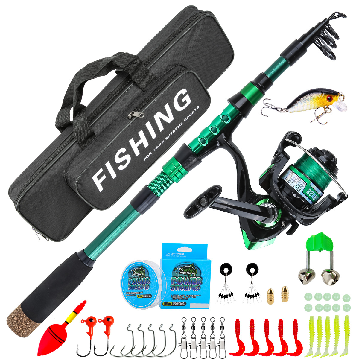 Fishing Line Box - 1,8 meter groene carbon fiber telescopische