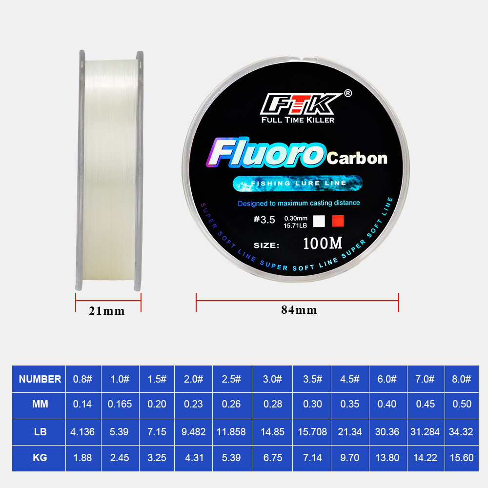 FTK 100m 4.13-34.32LB Fluoroca - Fluorocarbon Line recensie en prijs